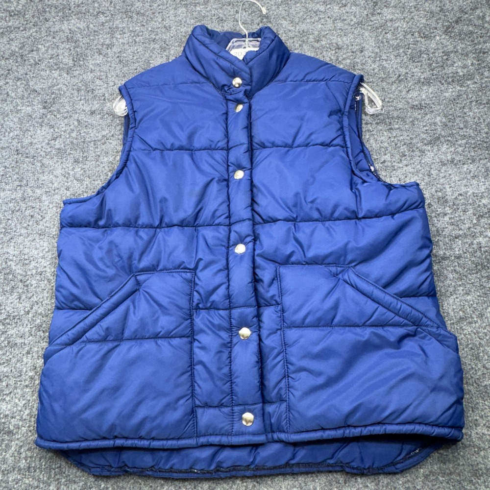 Vintage LL Bean Puffer Vest Womens Medium Blue Quilted Snap Made in USA 70s 80s